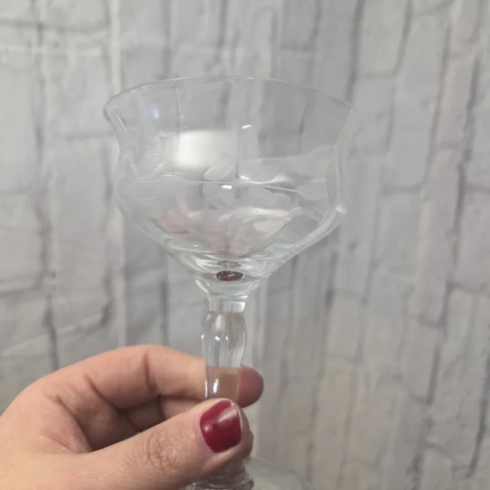 Unbranded Vintage Hand Etched Stemware Wine Glass